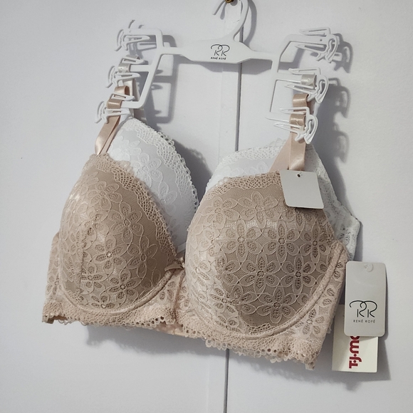 Rene Rofe 38D lightly padded bra, set of two, rose gold + white, NWT, - Picture 2 of 5